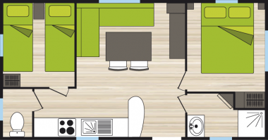 Plan mobil-home 6 personnes 2 chambres

